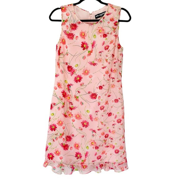 Karl Lagerfeld Dress Womens 6 Pink Floral Flowy Wedding Vacation Romantic Lined - Picture 2 of 10